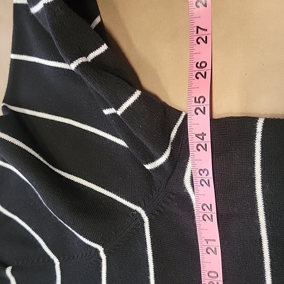 Talbots Size 2X Black w/White Stripe & Contrasting Gingham Plaid Cuff Sweater - Picture 5 of 9